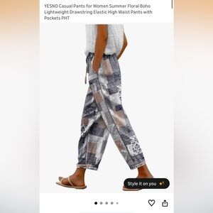 Women's Patchwork Print Drawstring Amazon Pants